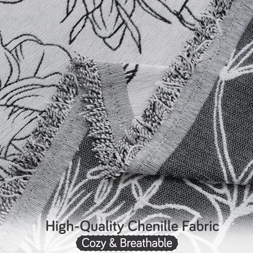 Image of HOKIPO 320 GSM Chenille Sofa Throw Blanket for 2 Seater Sofa - Printed All-Season Sofa Cover, 'Serene Abode Series' White Rose Garden (180x250 cm) (AR-6632-D1)