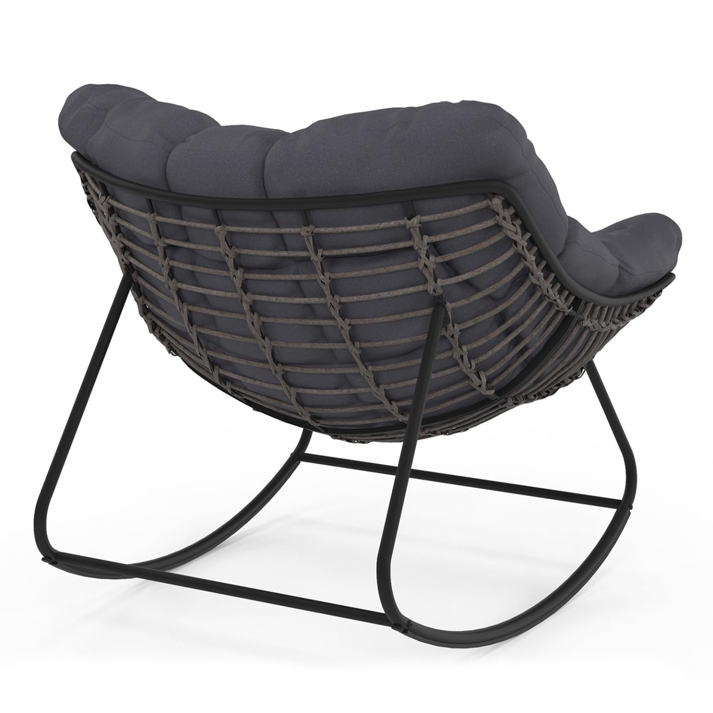 IDMarket - Fauteuil de Jardin à Bascule LOA Effet rotin Gris avec Coussin Gris