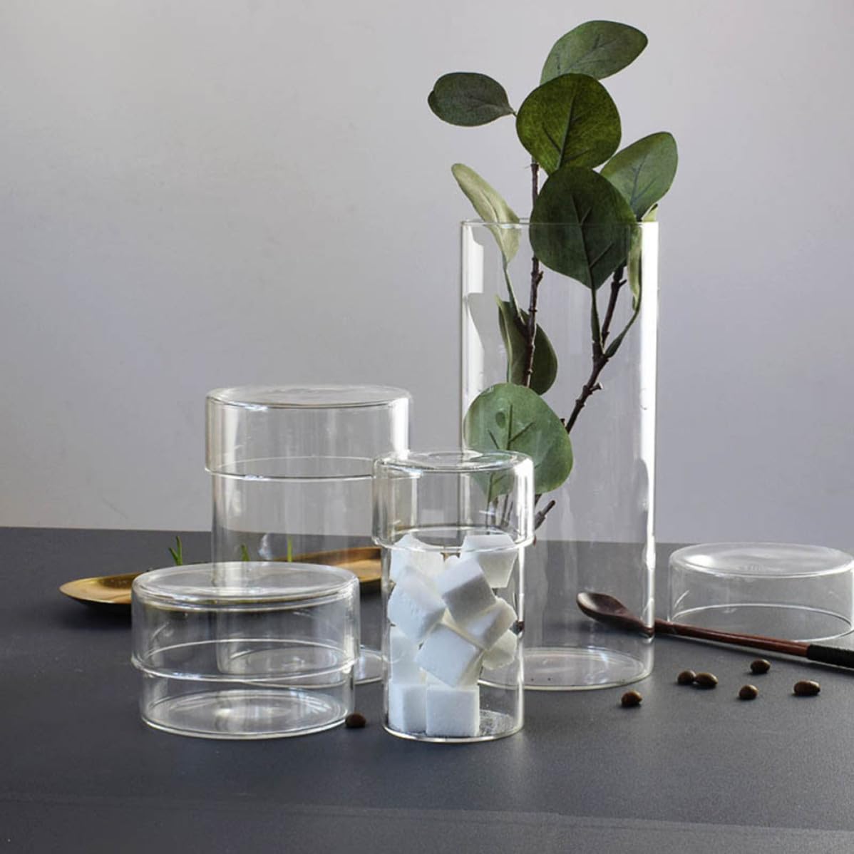 Angoily 4 Stück Glas Vorratsdosen für Kaffeebohnen und Losen Tee Lebensmittelechte Aufbewahrungsboxen aus Glas Sichere Verpackung und Frischebewahrung für Haushalte