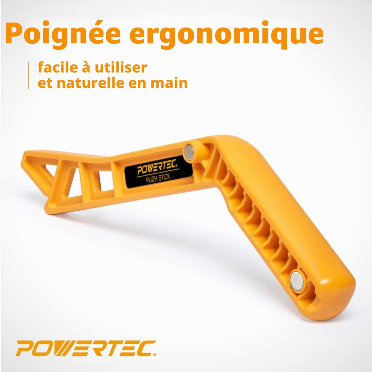 POWERTEC Lot de 5 bâtons et blocs de poussée, L et magnétique, scie à table, table de toupie, scie à ruban, rainureuse, poignées ergonomiques prise en main max., rebond réduit, sécurité accrue (71510)