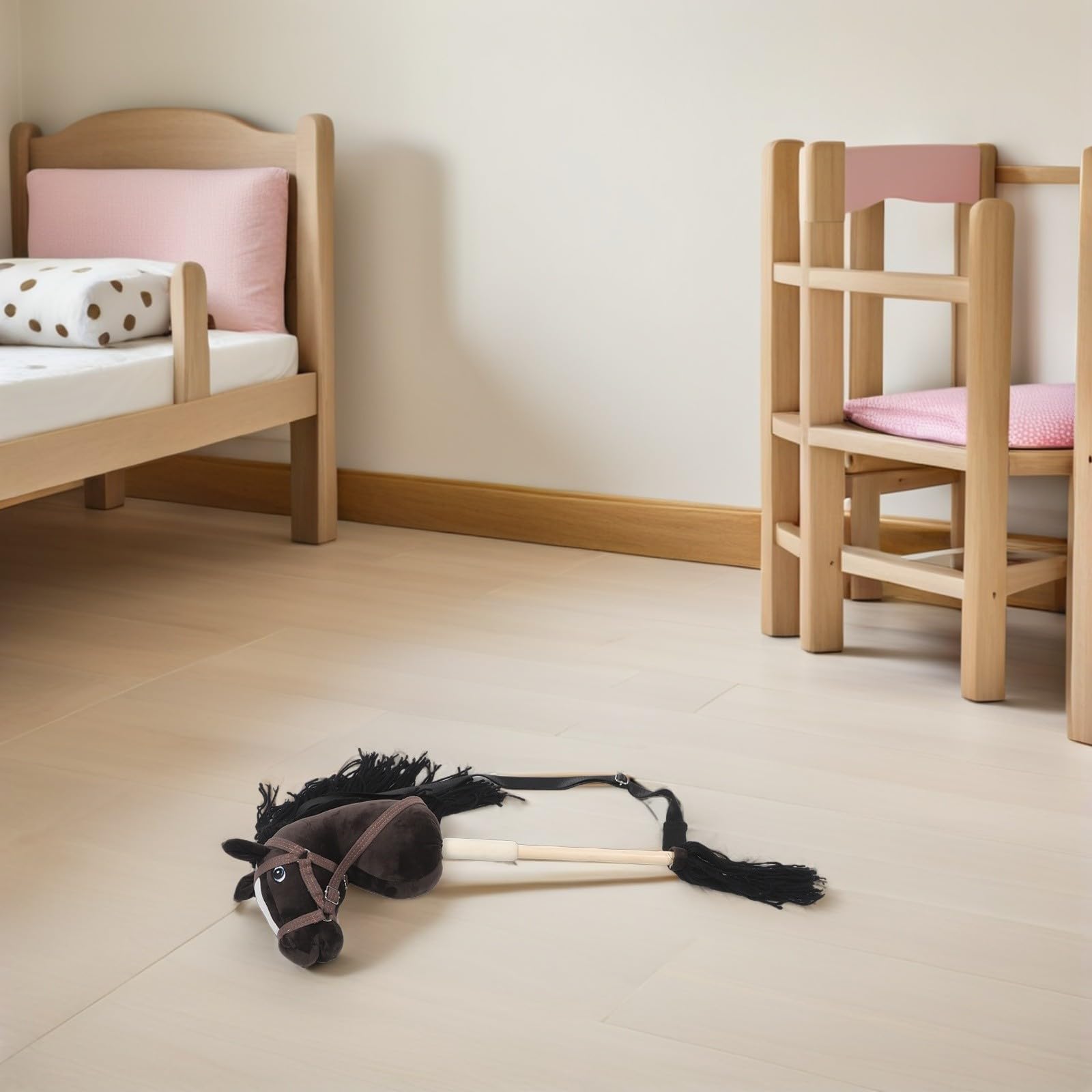 SECFOU Bastone a Forma di Testa di Cavallo in Legno e Tessuto, Leggero e Sicuro, per Feste di Compleanno e Giochi Creativi per Piccoli