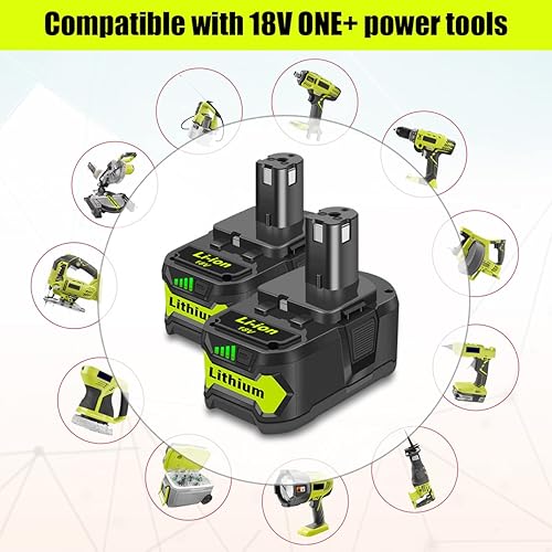 Miniatura 2 de BatPower Paquete de 2 baterías de repuesto RB18L50 de 6.5Ah de iones de litio de 18 voltios de alta capacidad para Ryobi 18V 5.0Ah Batería RB18L50