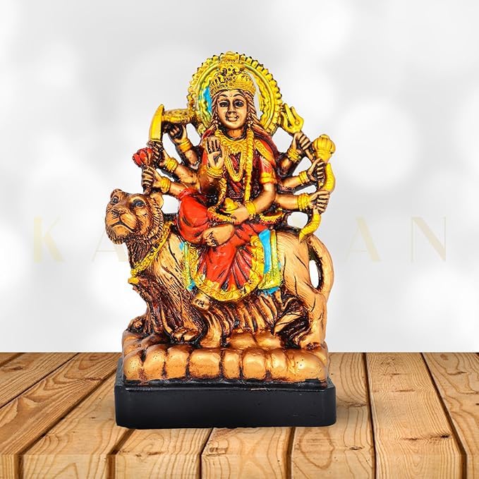 Karvaan Durga Maa Idol | Durga MATA Murti | MATA Rani Murti | Sherawali MATA ki Murti | Maa Durga Statue | Goddess Durga Idol | Vaishno Devi Idol (9 Inch Length)