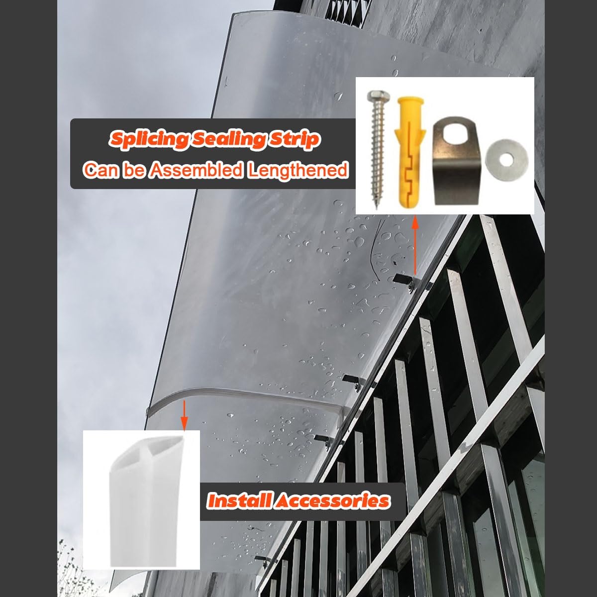 Przezroczysta markiza do drzwi, z poliwęglanu, 40 x 240 cm, ochrona przed promieniowaniem UV, schronienie przed deszczem, na werandę, balkon i patio, trwała, ochrona przed śniegiem i deszczem
