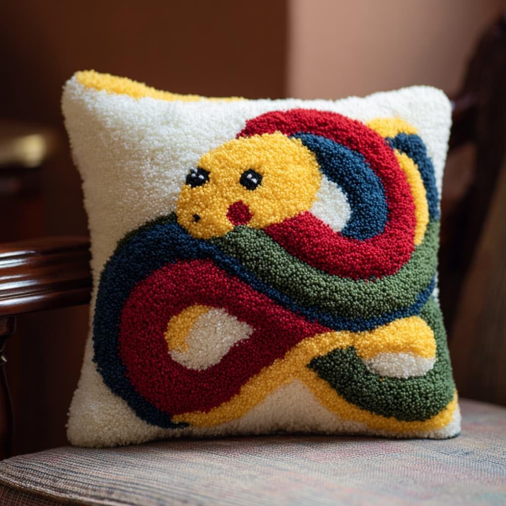 WallustrioaW Latch Hook Pillow Kit -Snakes Embroidery Art Craft Kit - All Ages - Unisex - 43X43Cm