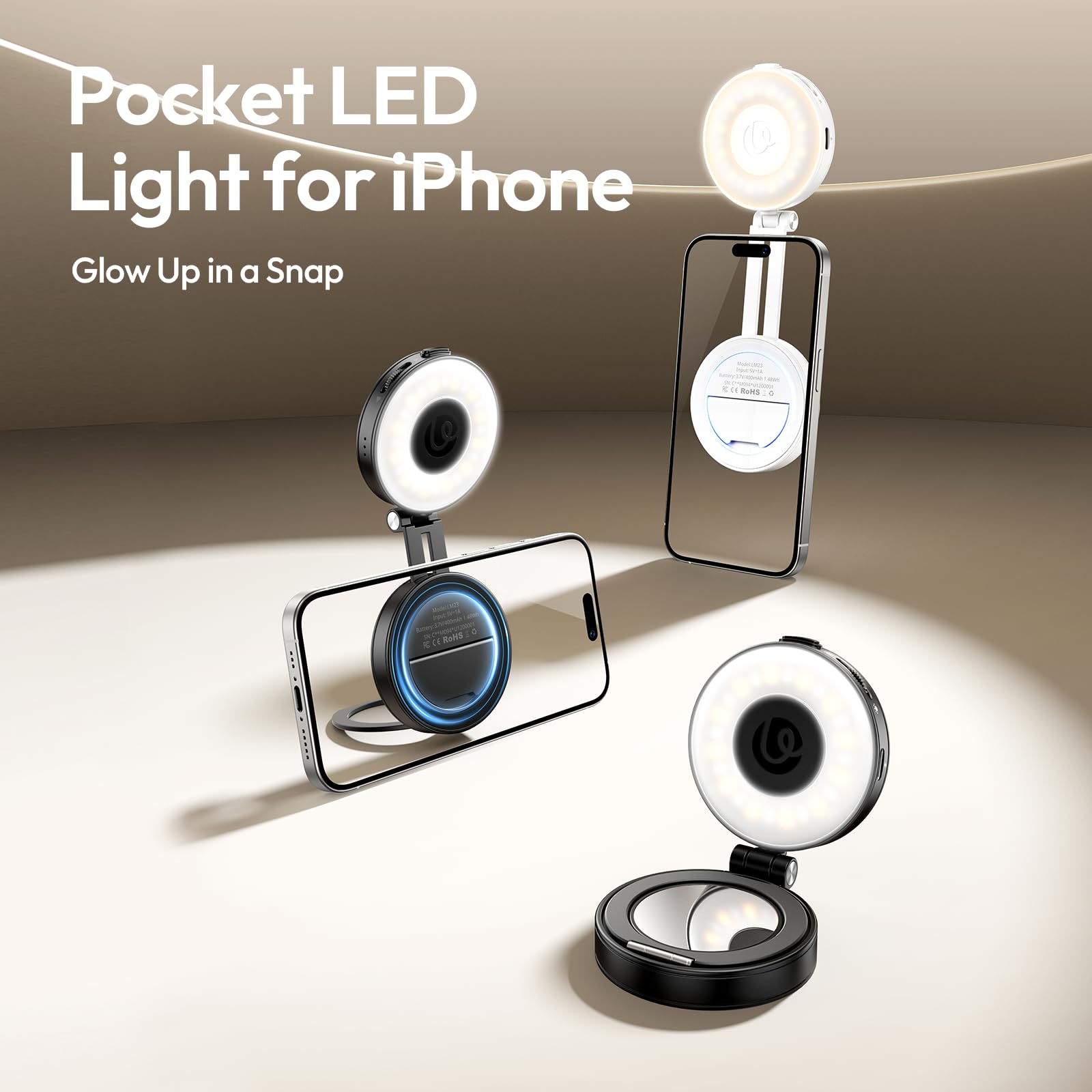 ULANZI LM23 Anello Luminoso Magnetico per Cellulare, Selfie Light con 3 Temperature di Colore 2500k-8500k CRI95, Luce per telefono Estensione Reversibile per iPhone 17 16 15, Live streaming, Binaca
