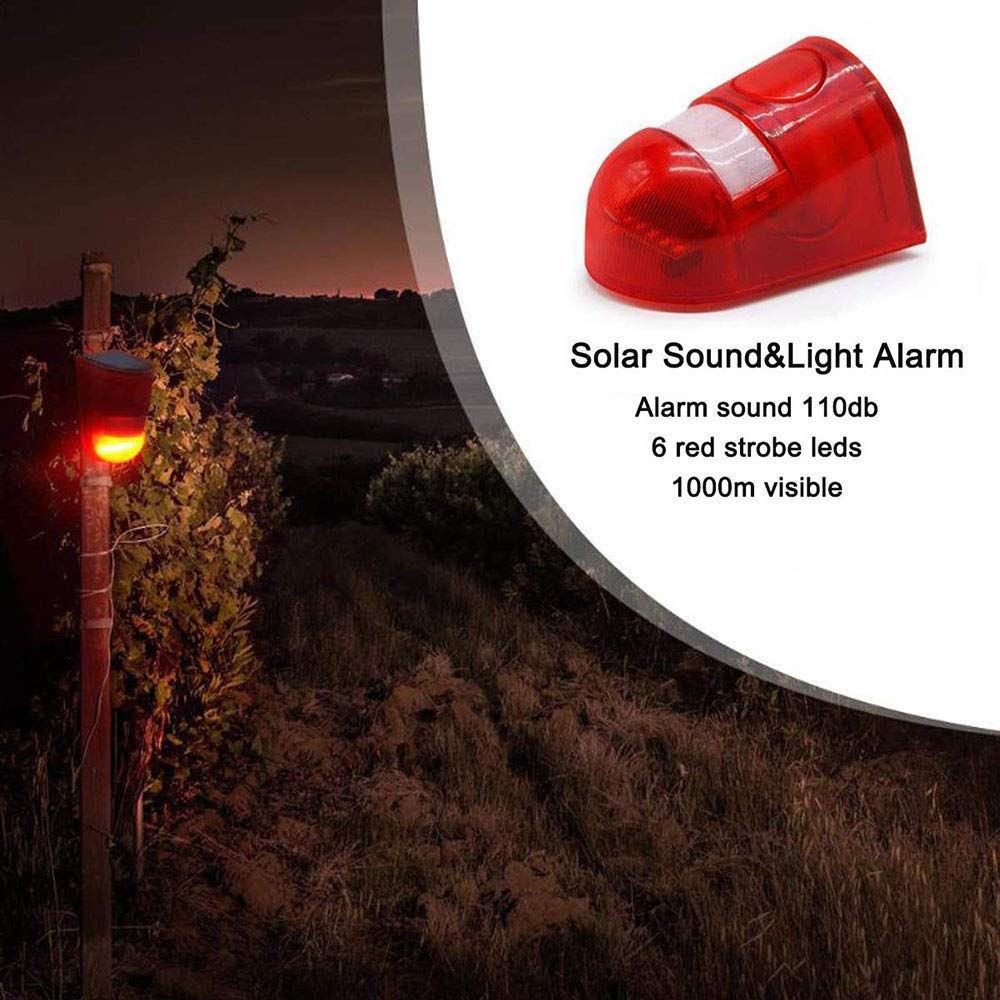 Zeerkeer Solar Alarm Licht Solar Klingen Alarm Stroboskop Blinkende Led-Licht, IP65 Wasserfest 110dB laut Sicherheit Alarmanlage für Persönliche Farm Villa Apartment Outdoor Yard Alarm/2 Stück