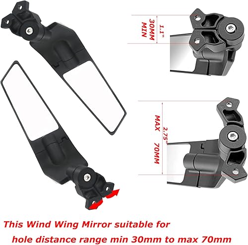 Miniatura 2 de Espejos de motocicleta ajustables de aluminio con aletas giratorias Stealth compatibles con Kawasaki Ninja 300 400 500 650 ZX6R Suzuki GSXR 600 750