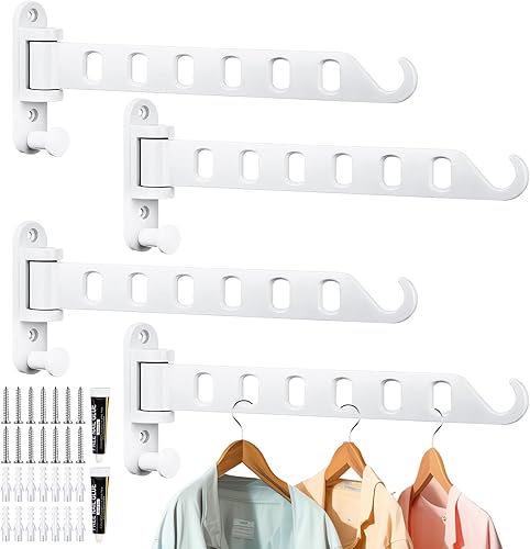 FillTouch 4 piezas de tendedero para colgar en la pared, pequeño colgador de ropa con brazo oscilante, estante para colgar ropa blanca, perchero