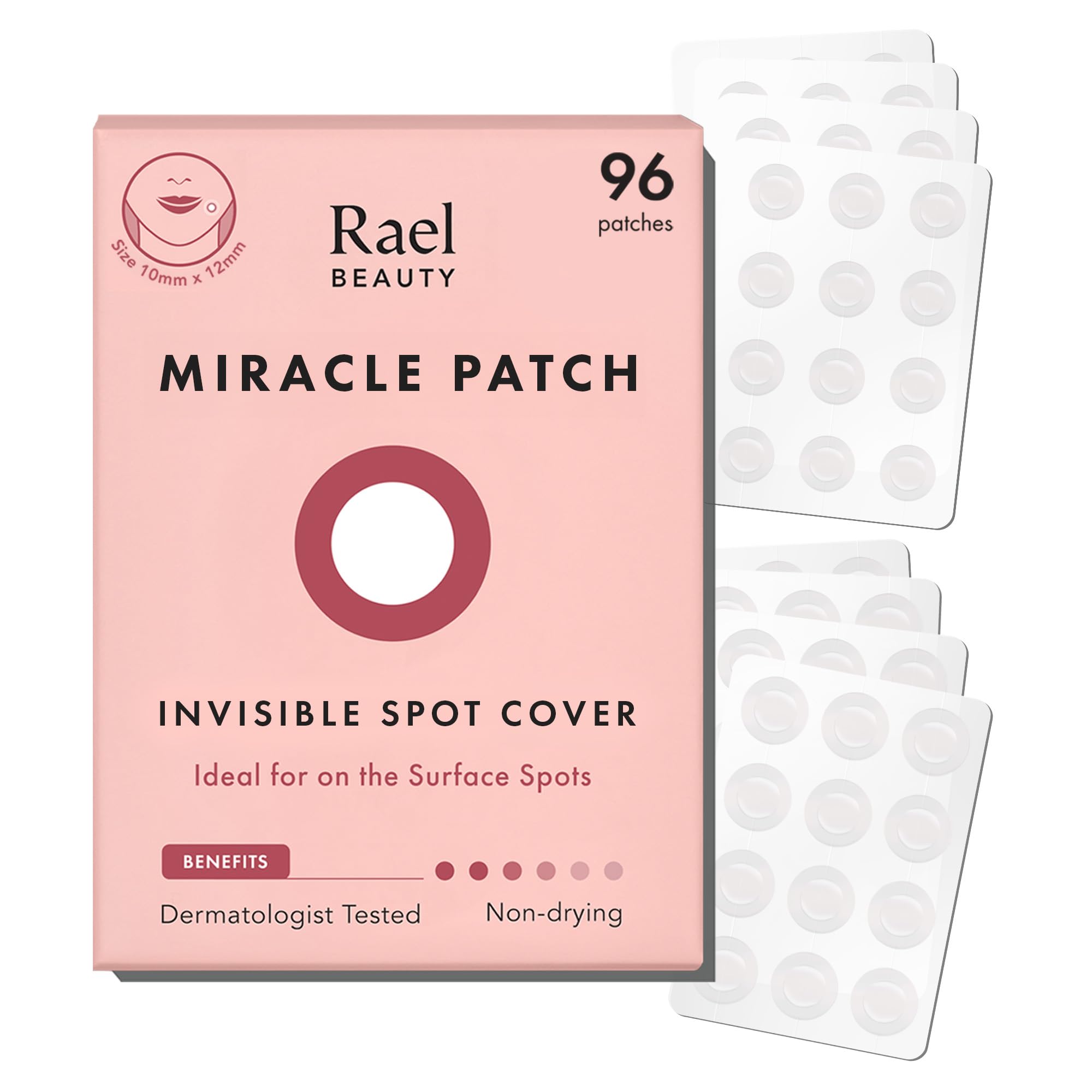 Rael Pimple Patches, Miracle Invisible Spot Cover - Korean Skincare, Hydrocolloid Acne Spot Treatment Patch, Face Stickers, Vegan & Cruelty Free, 2 Sizes (96 Patches)