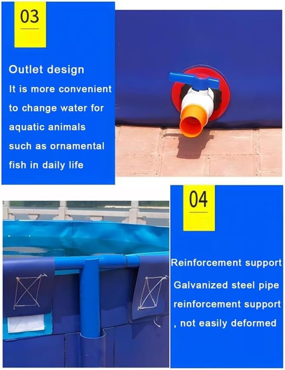 Laghetto per Pesci di Grandi Dimensioni in PVC Resistente, Ideale per Carpe Koi, con Vasca Fuori Terra Robusta e Staffa in Acciaio, Perfetto per l'uso Esterno e la Cura della Vita acquatica.