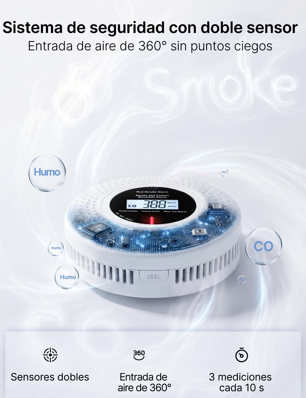 MOES Detector de Humo y Monóxido de Carbono Inteligente Zigbee, 2 Uds | Requiere gateway Zigbee, vida útil de 10 años, datos LCD en tiempo real, alarma de 85 dB, control por app
