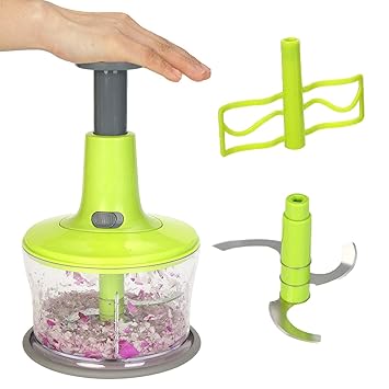 Sakexa Food Processor Vegetable Hand Chopper for Veggie Blending Drying Salad Spinner, One-Hand Press Operation, (Green Color)