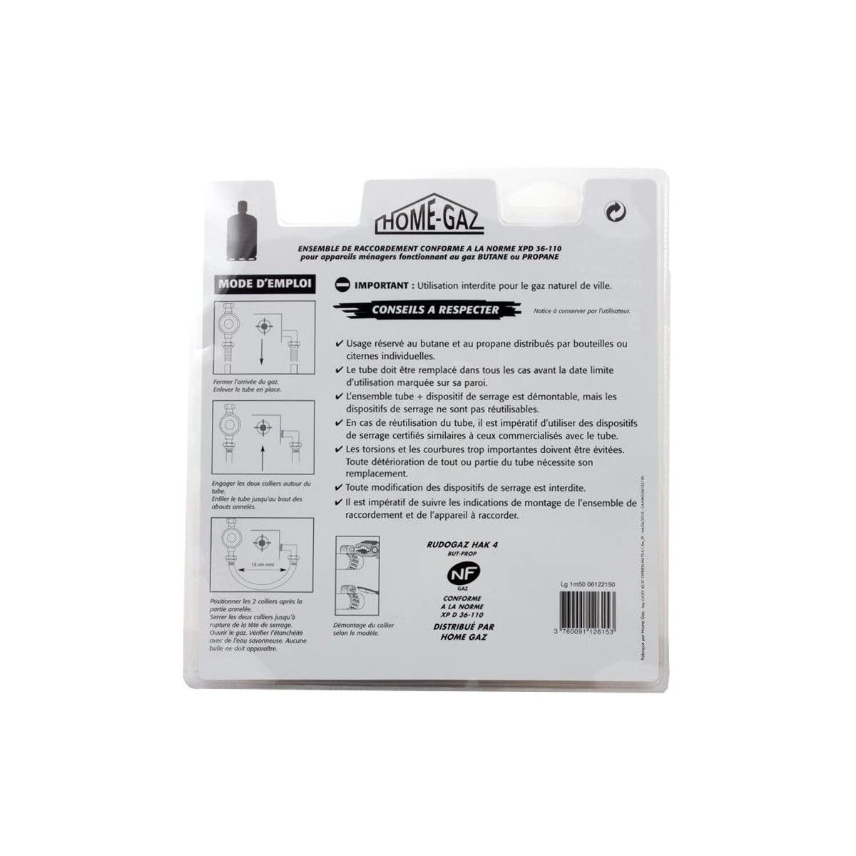 PROWELTEK - Kit Raccord Gaz Butane Complet 28 mbar Embout tétine Tuyau Flexible 1,5m Sécurisé Détendeur avec Limiteur de Débit pour Réchaud Barbecue et Plancha