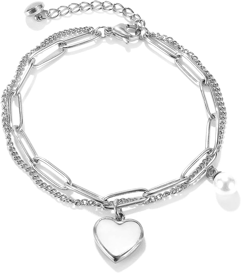 Love Bracelets for Women Stainless Steel, Cute and Charm Chain Bracelet Jewelry Gifts for Women Her Wife Mom Girls Daughter Birthday Valentines Day