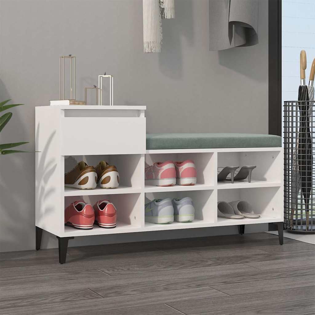 Armoire À Chaussures Blanche Haute Brillance 102x36x60 cm Bois D'ingénierie