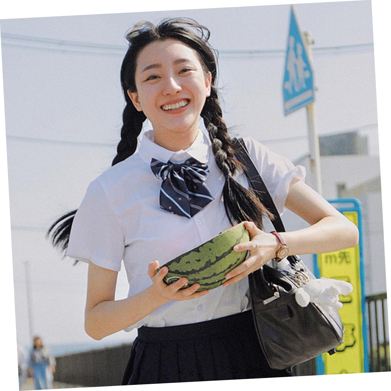 Homoyoyo 2pcs Oversized Pride Bow Tie Set Cartoon Tie for Cosplay Black White Stripe Bow Cosplay Necktie Cravat Uniform