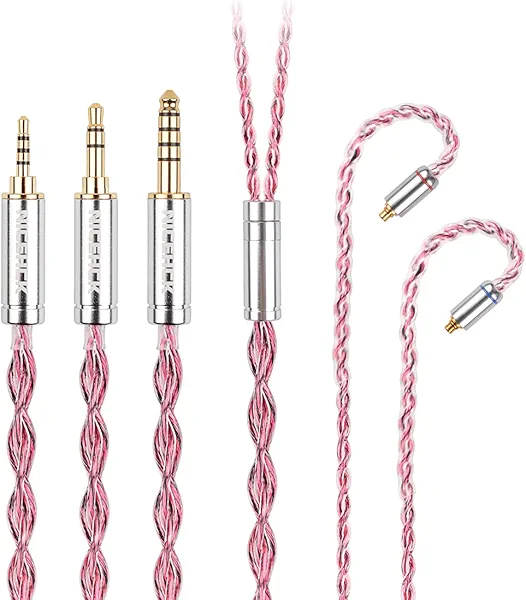 NICEHCK RubyCat Earphone Upgraded Cable, Copper Germany in Ear Monitor Cords, Balanced Headphone Cables, Replacement for T2 PRO T3 T4 (4.4mm MMCX)