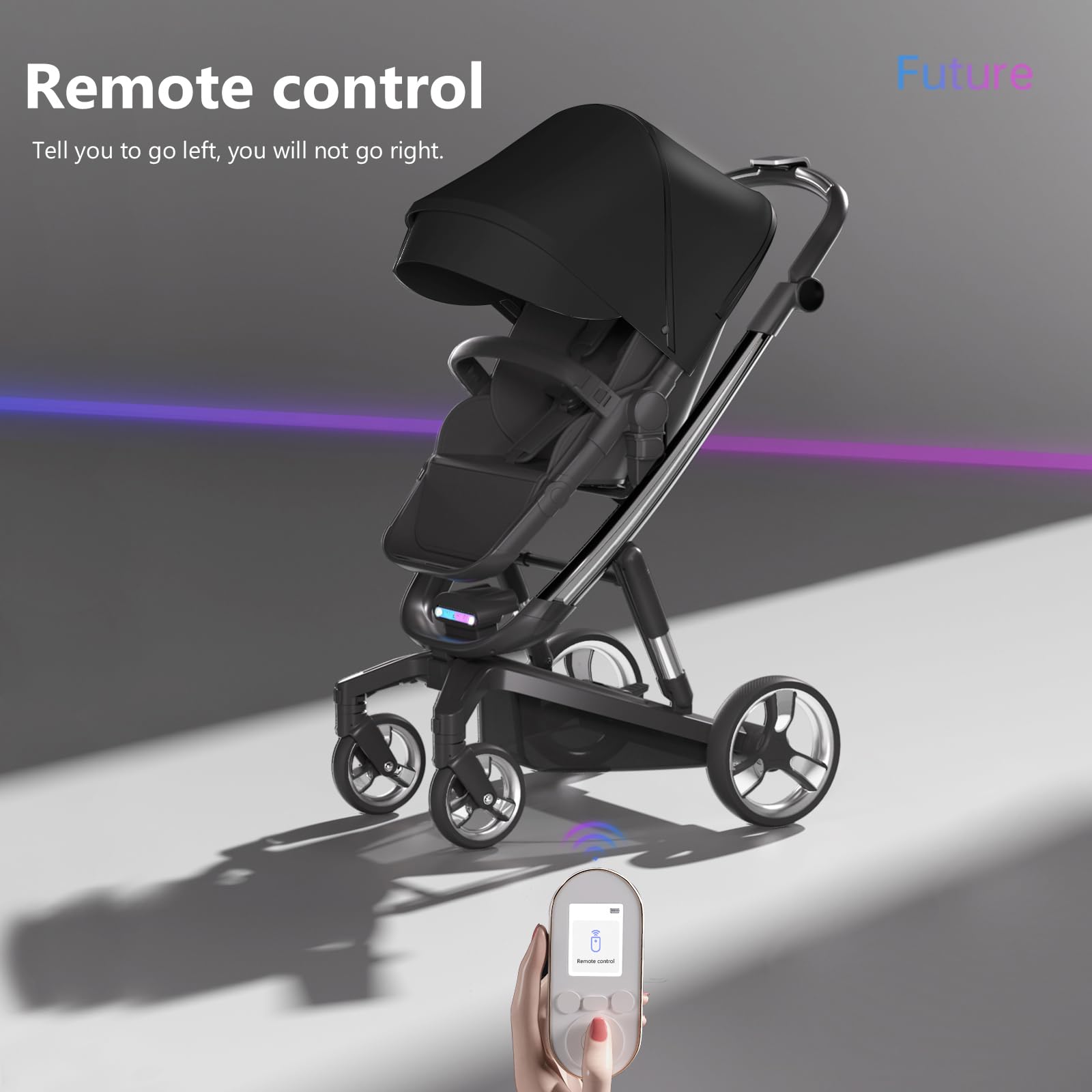 Veitoalioy Elettrico Intelligente Passeggino Neonati, Per Neonato Passeggini Dotato di Ruote in PU e telaio in Alluminio, Passeggino Pieghevole, Carrozzino multifunzione (WL8 Black)