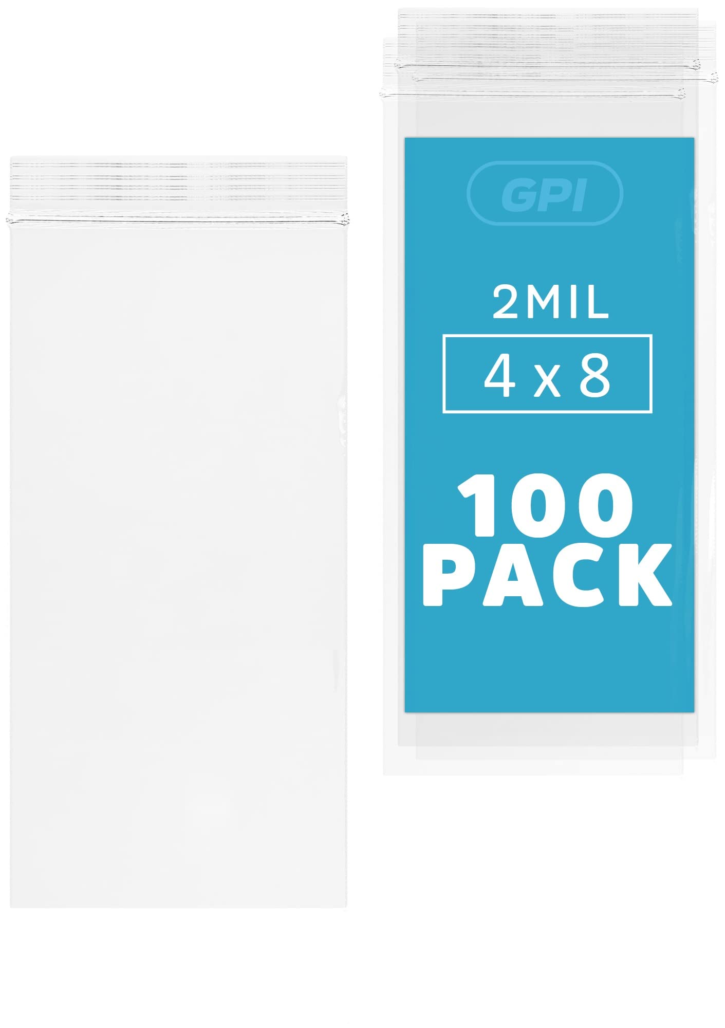 GPI POLY100 CASE, 4" x 8" Long, Clear Plastic RECLOSABLE Zip Bags - Bulk, 2 Mil Thick, Durable, Resealable Baggies with Zip Top Lock for Packaging & Shipping Incense, Necklaces & Jewelry