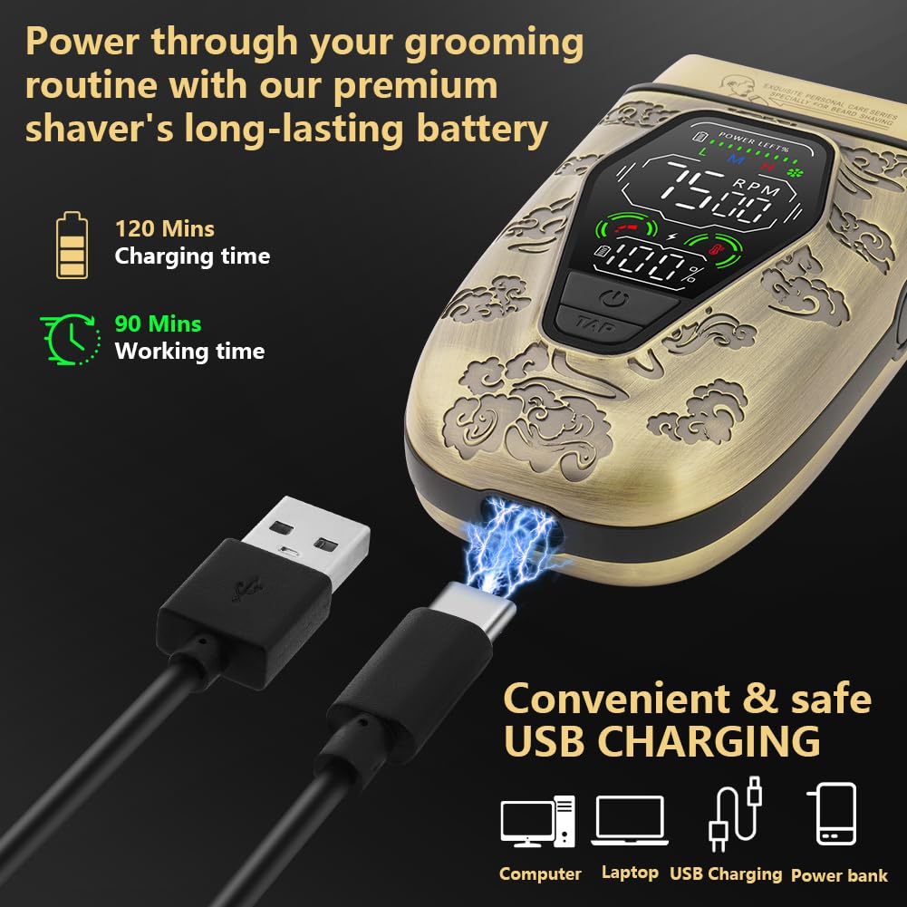 AOOWU Rasoio a Lamina Doppia da Uomo, 2 In1 Rasoio Elettrico Barba e Capelli con Sostituire Staccabile Lame, Portatile Impermeabile Rasoio da Viaggio, Ricarica USB, per Una Rasatura Liscia