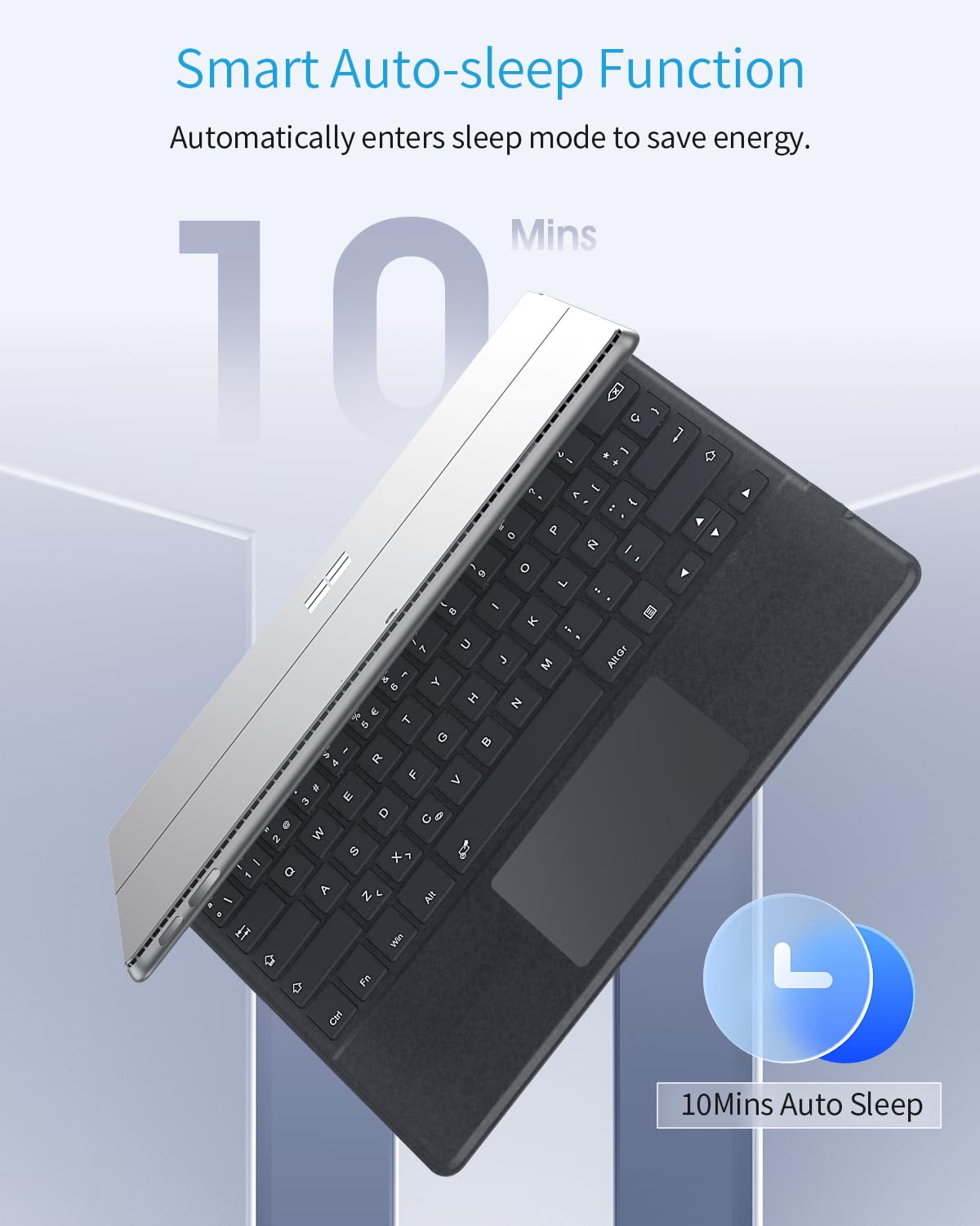 TiMOVO Teclado Español Compatible con Microsoft Surface Pro 11/10/9/8/X, Teclado QWERTY con Trackpad y Soporte para Bolígrafo, Sin retroiluminación, Gris