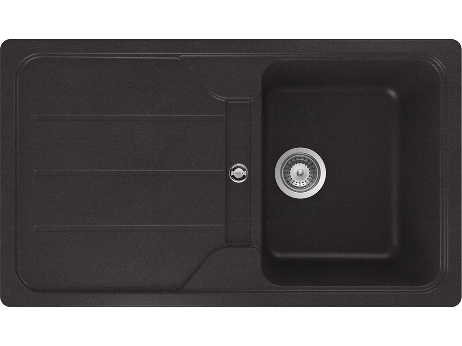 SCHOCK Küchenspüle Formhaus D-100 Nero 86x50 cm | Granitspüle aus CRISTALITE Schwarz mit Abtropffläche | Spüle für 45 cm Unterschrank | Reversible Einbauspüle | Hochwertige Quarzkomposit-Oberfläche