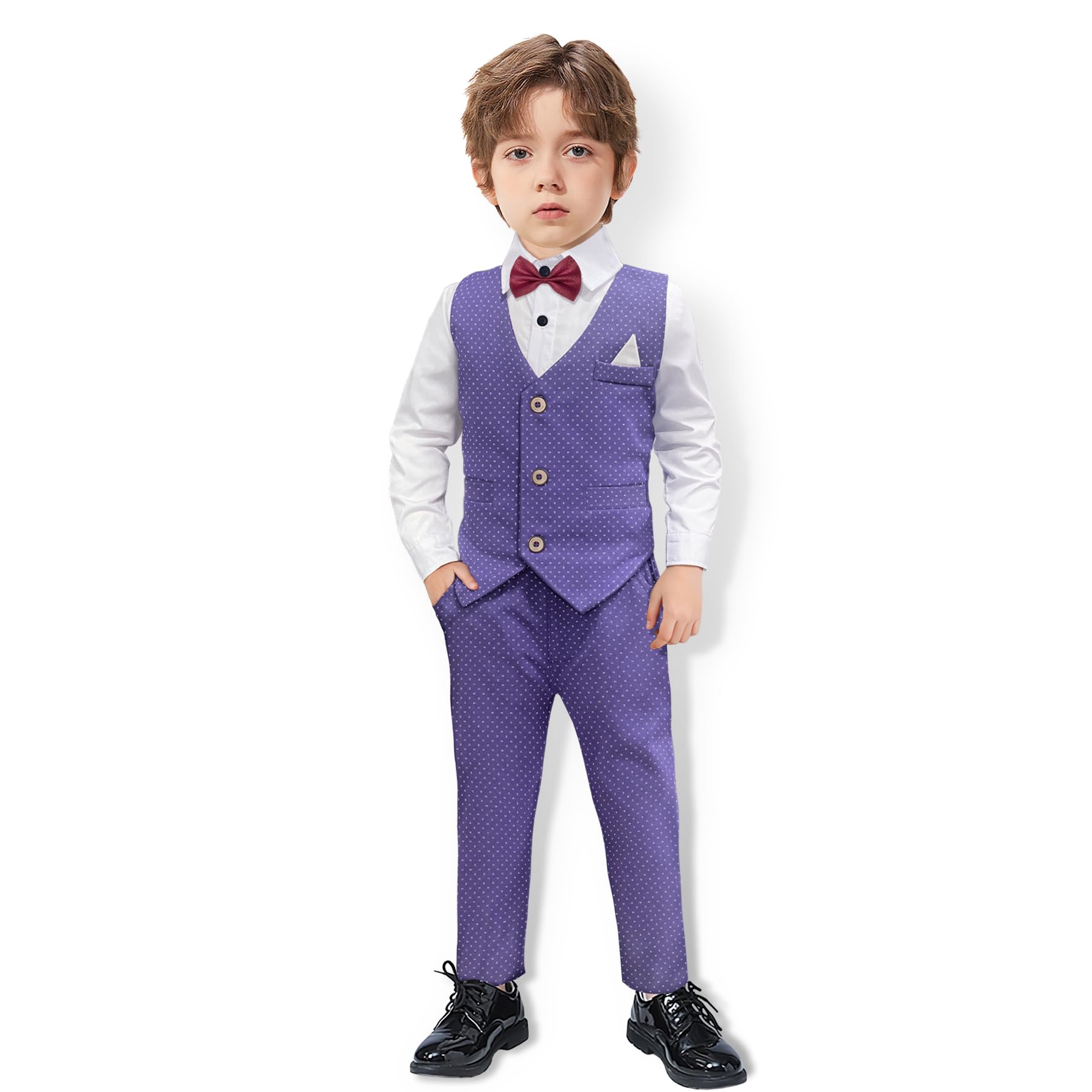 Xuntao Ensemble Costume 4 Pièces Bébé Garçon - Chemise Bretelles Pantalon Nœud Papillon