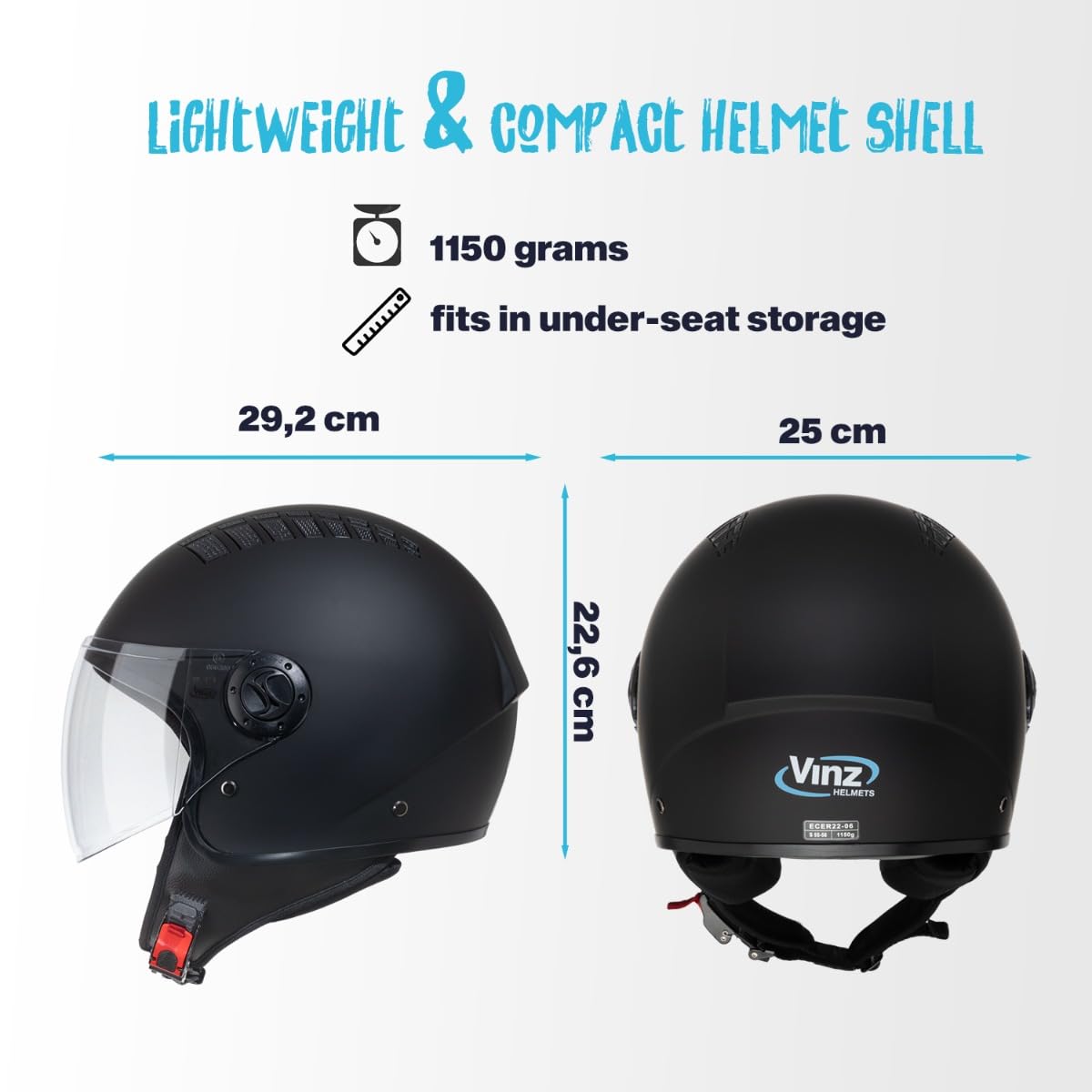 VINZ Como Jethelm mit Visier ECE 22.06 Zertifiziert | Roller Helm Mopedhelm Für Motoroller & Vespa | Herren & Damen | Motorradhelm in XS-XL | Erhältlich in 4 Farben