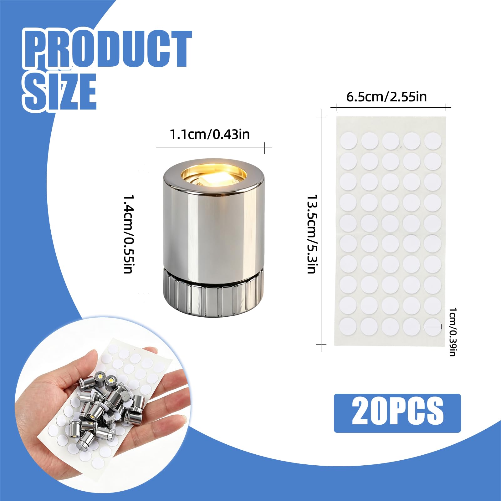 20 pcs Mini Luce LED Blanco Cálido Luci LED,Mini Luces LED con batería,Mini Luz LED Adhesiva, luz Micro LED para Manualidades,Manualidades Hechas a Mano, para Modelos en Modello FAI Da Te — view 2