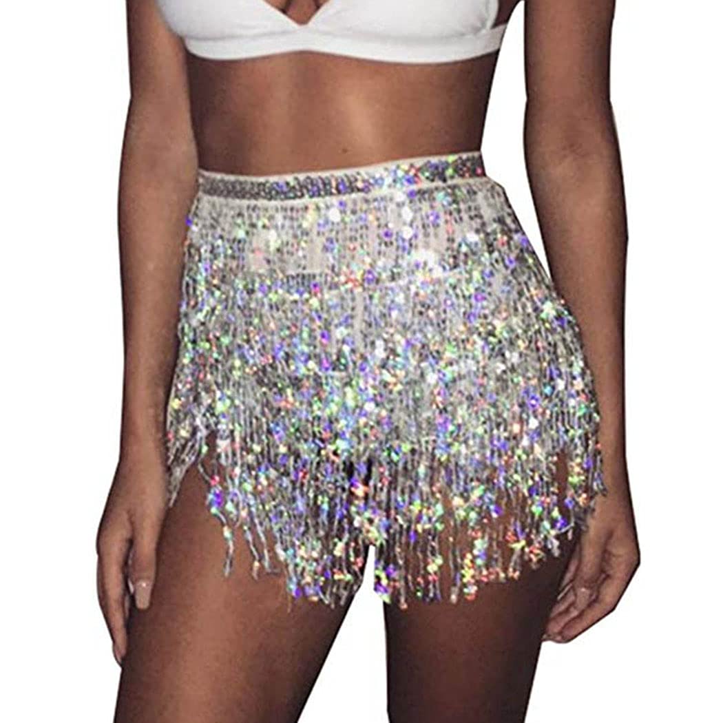 Zookey Falda con borlas de Lentejuelas para Danza del Vientre, Bufanda de Cadera, Disfraz de Rave, Falda con Flecos para Mujeres y niñas