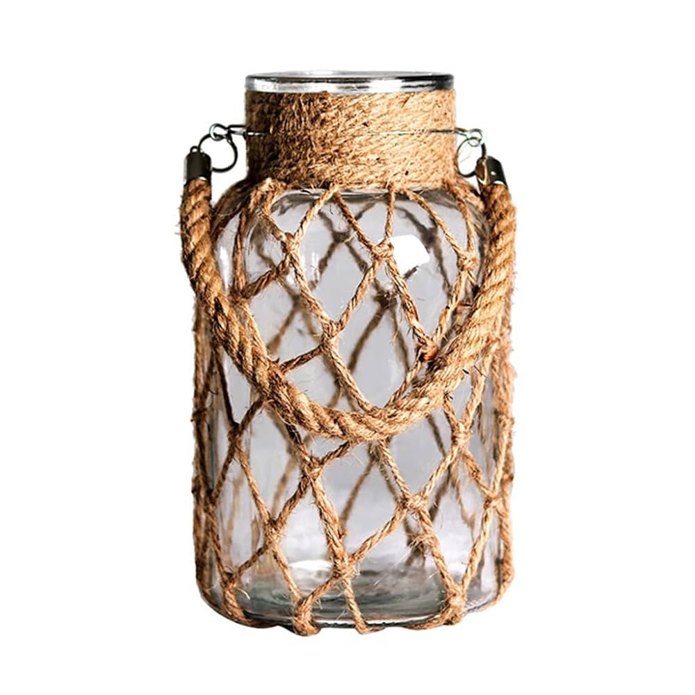 Rope Glass Vase, Hand-Woven Twine Glass Clear Vase