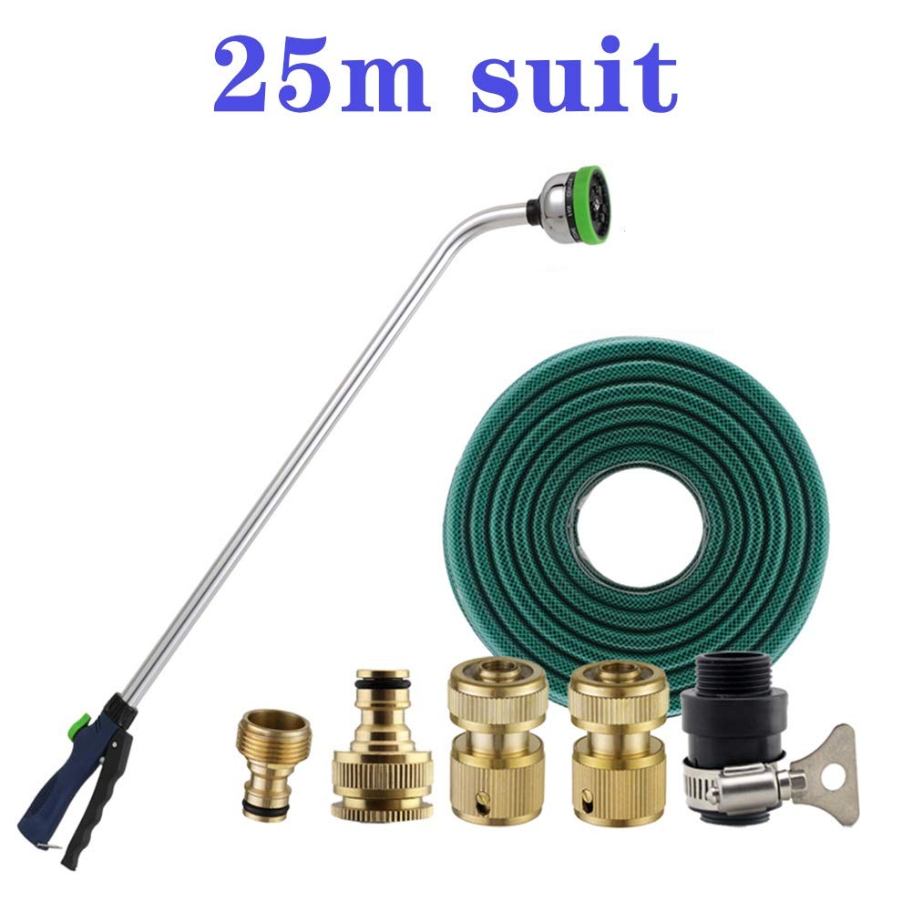 Lance per tubo da giardino regolabili ad alta pressione, pistola a spruzzo a 9 funzioni, pistola ad acqua a palo lungo per irrigazione da giardino (palo lungo, vestito da 25 m)