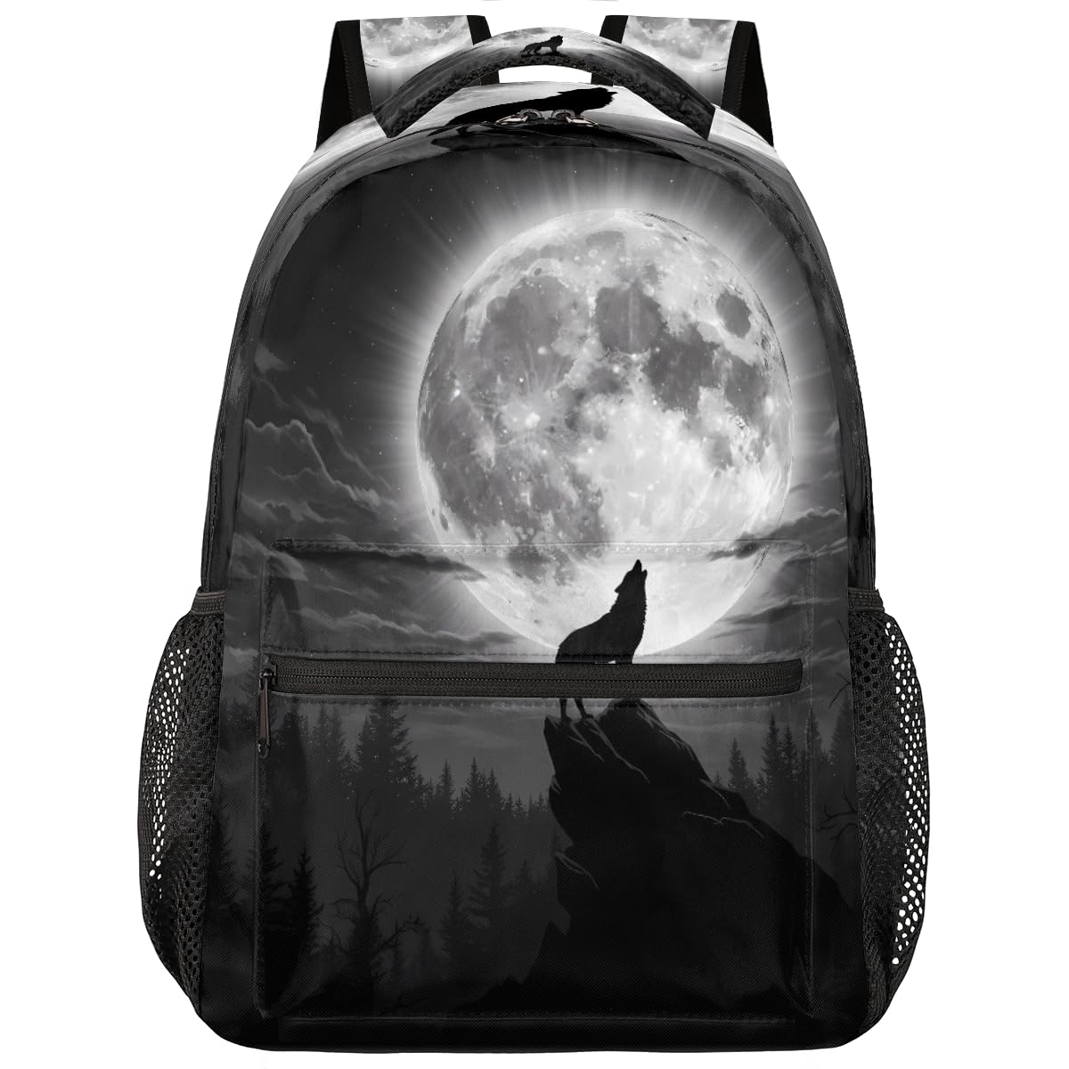 AUUXVA Backpack Howling Wolf Moon School Shoulder Bag Large Waterproof Durable Bookbag Laptop Daypack for Students Teens Girls Boys Elementary