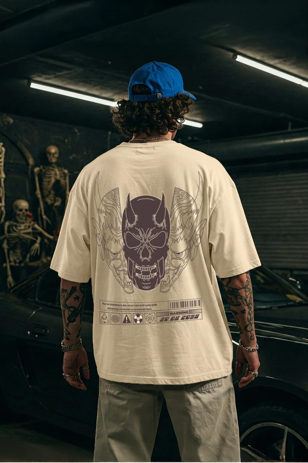 Veirdo Puro Cotone Mezza Manica Girocollo Vestibilità Oversize Stampa Grafica