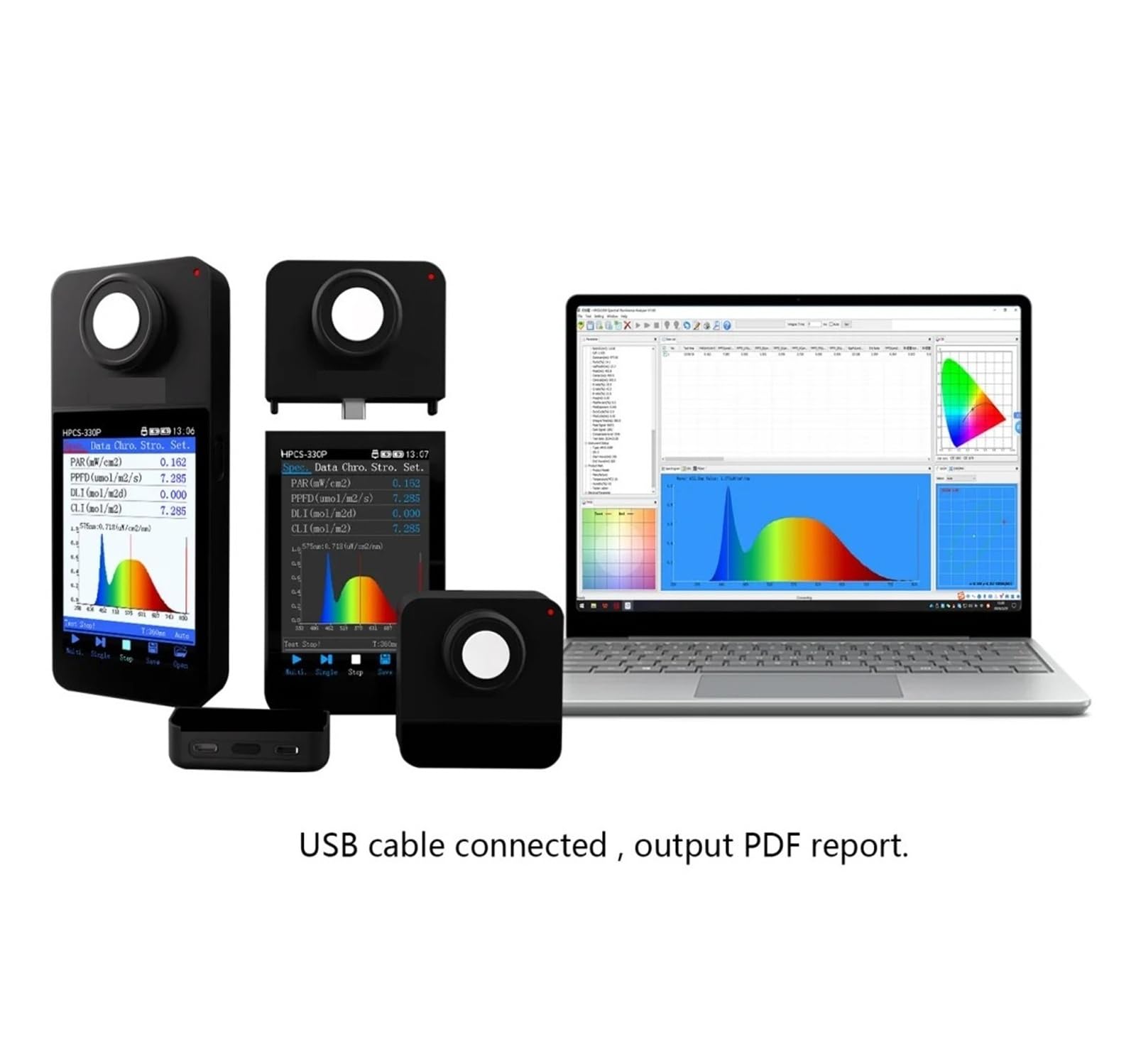 Espectrómetro de luz portátil HPCS310P/330P de longitud de onda de 350-800 nm, medidor de espectro PPAR PPFD for luces LED de cultivo Para laboratorio de ingeniería y uso industrial(HPCS310P)