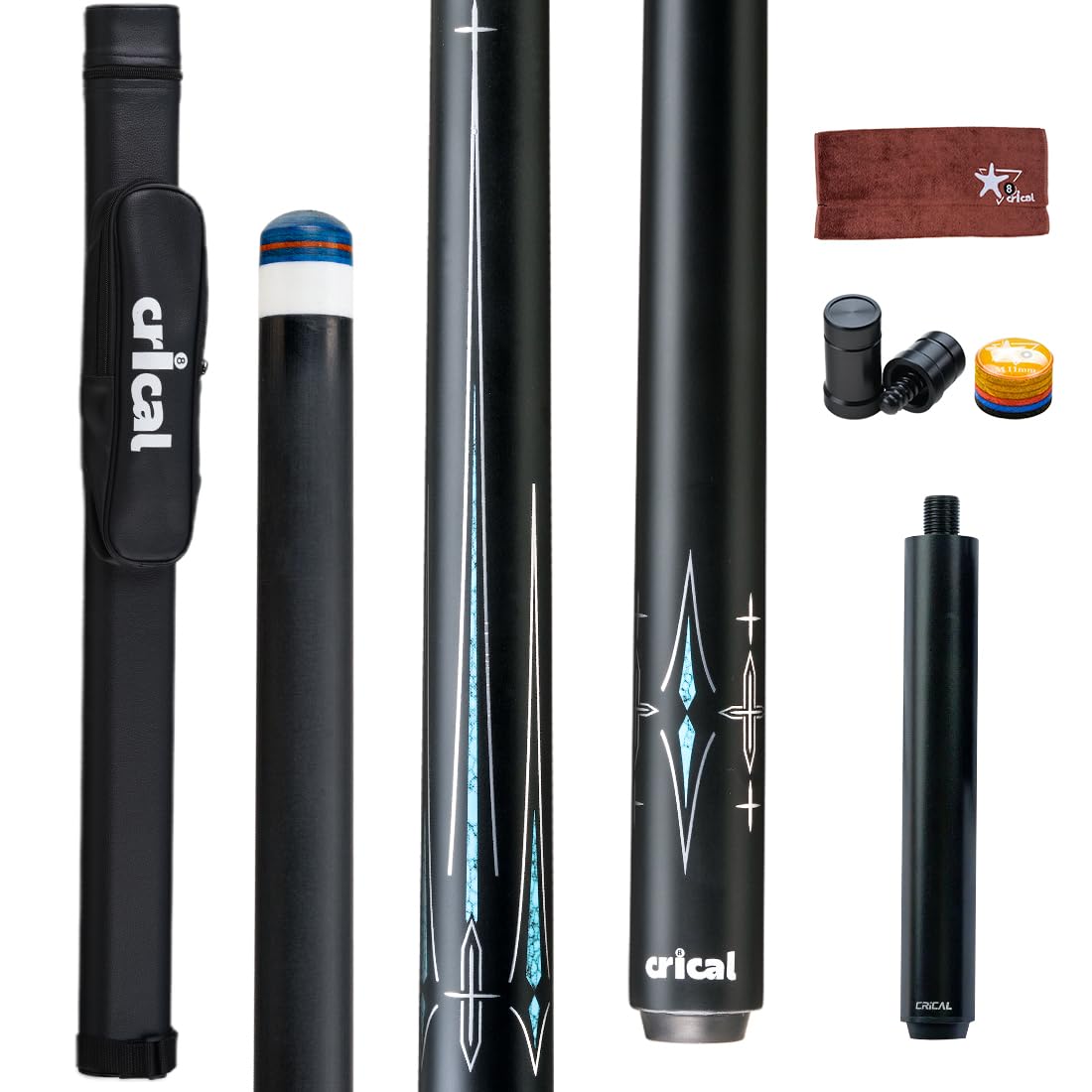 CRICAL Carbon Fiber Pool Cue 12.5mm Tip 58-inch Professional Pool Sticks for Adults Full Carbon Technology Low Deflection Billiards cue Pool Cue Set (Easy to Control, Pro Taper, Ultra-Smooth)