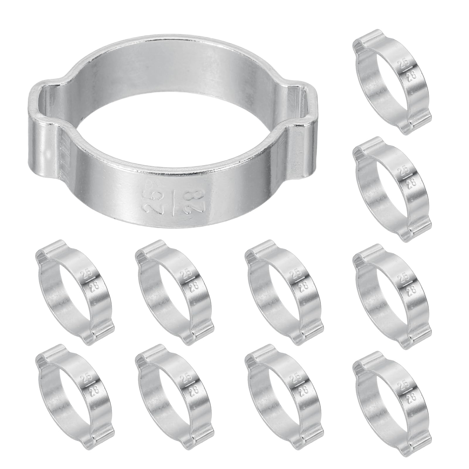 PATIKIL 12 Pcs Double Ear Hose Clamp, 25-28mm 304 Stainless Steel O Clip Crimp Rings, Pipe Clamps for Fuel Petrol Pipe Tube Fitting Connections