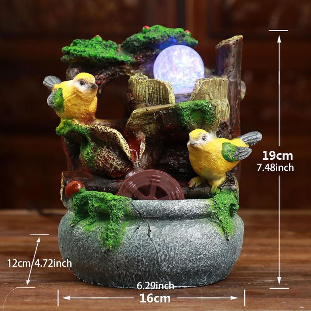 Fuente Decorativa de jardín, Fuente de Agua con Cascada, de Resina, con Bola de Cristal, Zen, decoración para salón, Dormitorio, Oficina, 16 x 12 x 19 cm