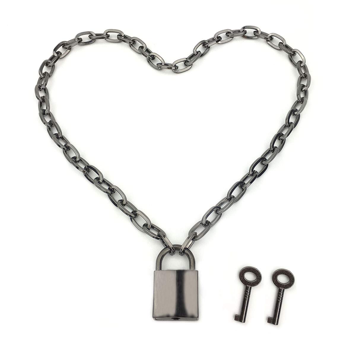 Succuba Padlock Necklace Chain Collar Choker with Two Keys and Box for Women, Men and Pet