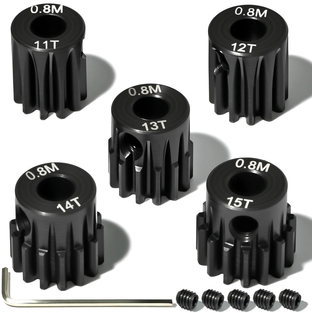 Set de 5 pignons moteur 0.6M en acier trempé 5mm 11T 12T 13T 14T 15T