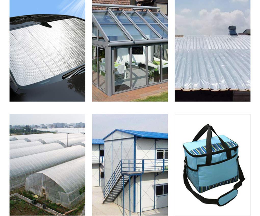 Isolant thermique Autocollant Sol Toit Mur Isolation Tapis Aluminium Thermique Isolant Feuille à bulles reflecteurs Barrière de Vapeur aluminium Double Foil Reflective Garage serre Hangars(Size:1x15m)