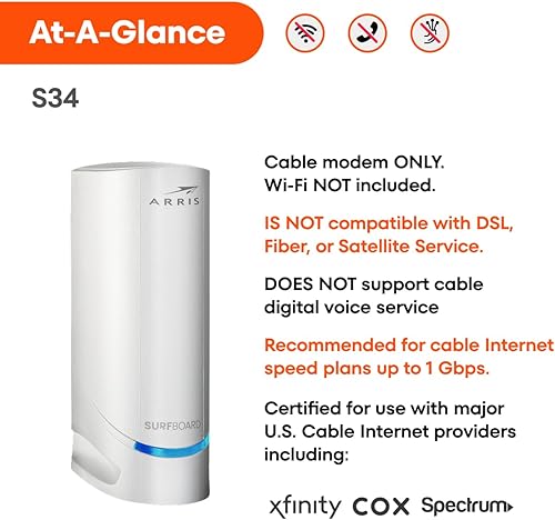Miniatura 2 de ARRIS (S34) - Cable módem - Cable módem rápido DOCSIS 3.1 Multi-Gigabit, para Comcast Xfinity, Cox, Spectrum y más, velocidades máximas de Internet