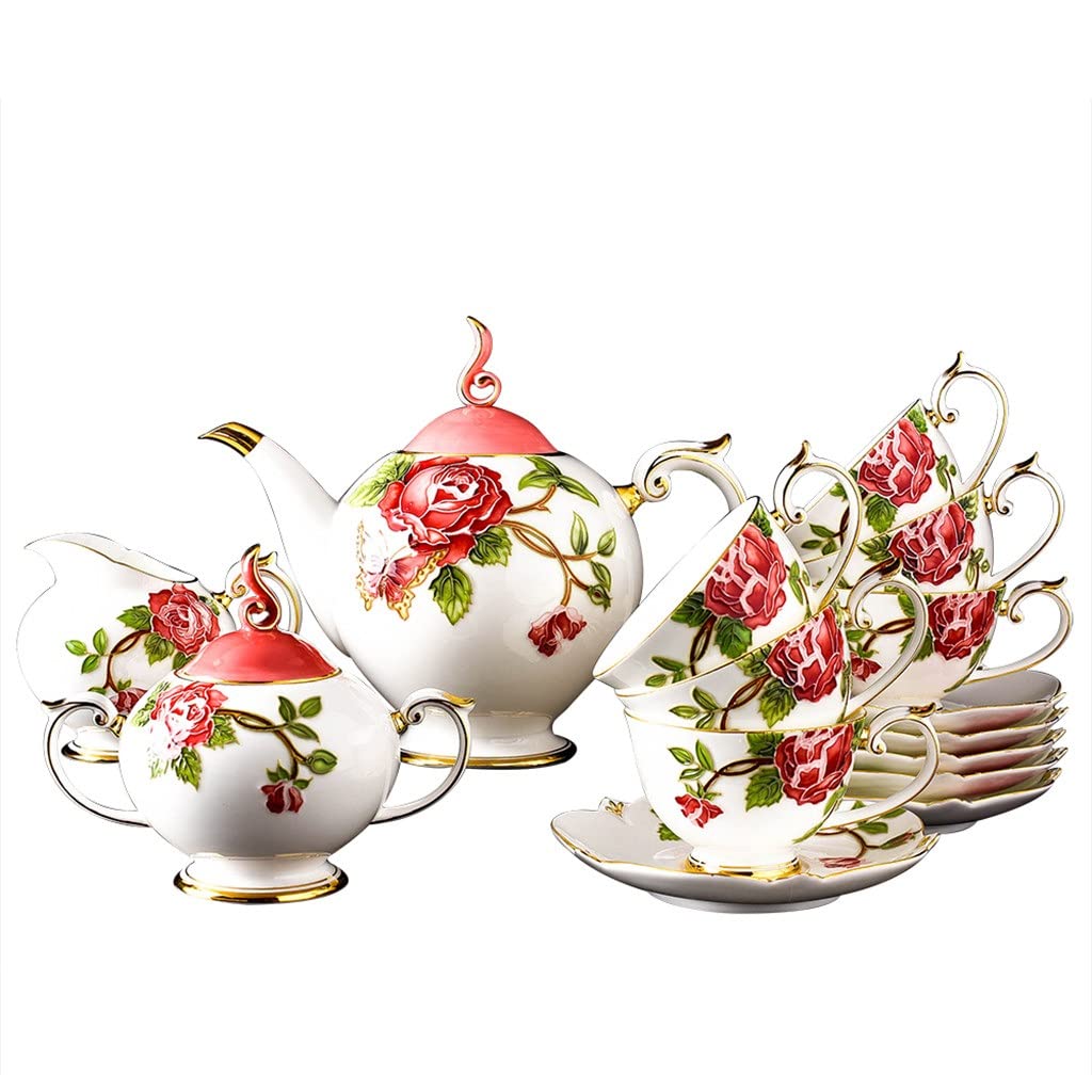 Zestaw 15 szt., wytłoczony porcelanowy zestaw filiżanek do kawy, taca do projektowania fryzury, taca na kubek pałacowy, vintage herbata party
