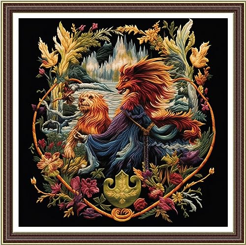 Image of Foxhool Beginners Cross Stitch Kits Stamped Full Range of Embroidery Kits for Adults DIY Cross Stitches kit Embroidery Patterns for Needlepoint kit-Lion King 17.7x17.7 inch