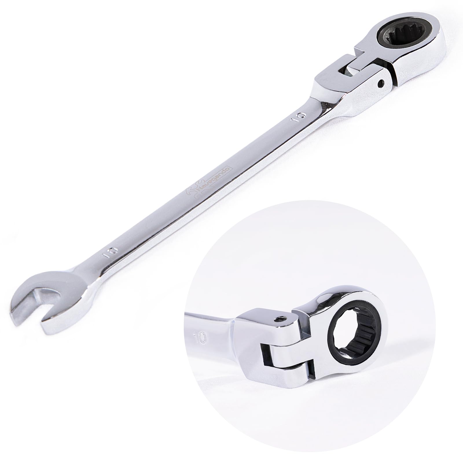 Navegando Ratchet Spanner 10mm Flexible Head Gear Ratcheting Wrench with 180 Degree Adjustable Joint,Durable Wrench Tool