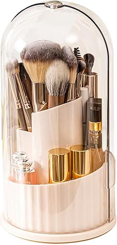 Chemlliy Organizador de brochas de maquillaje con tapa transparente, soporte giratorio de 360 para brochas de maquillaje a prueba de polvo para