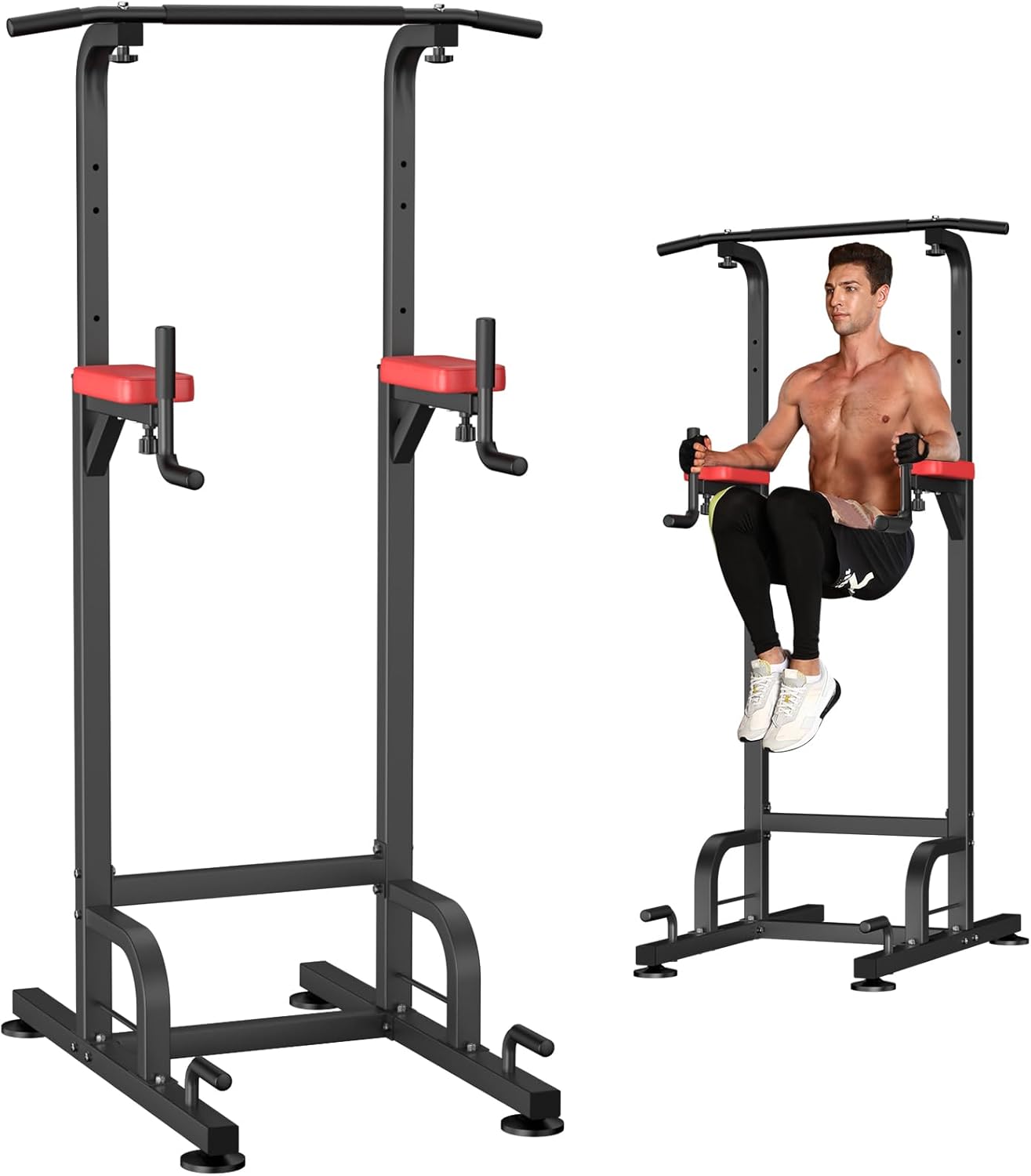 RELIFE REBUILD YOUR LIFE Power Tower Pull Up Bar Station Workout Dip Station for Home Gym Strength Training Fitness Equipment RED