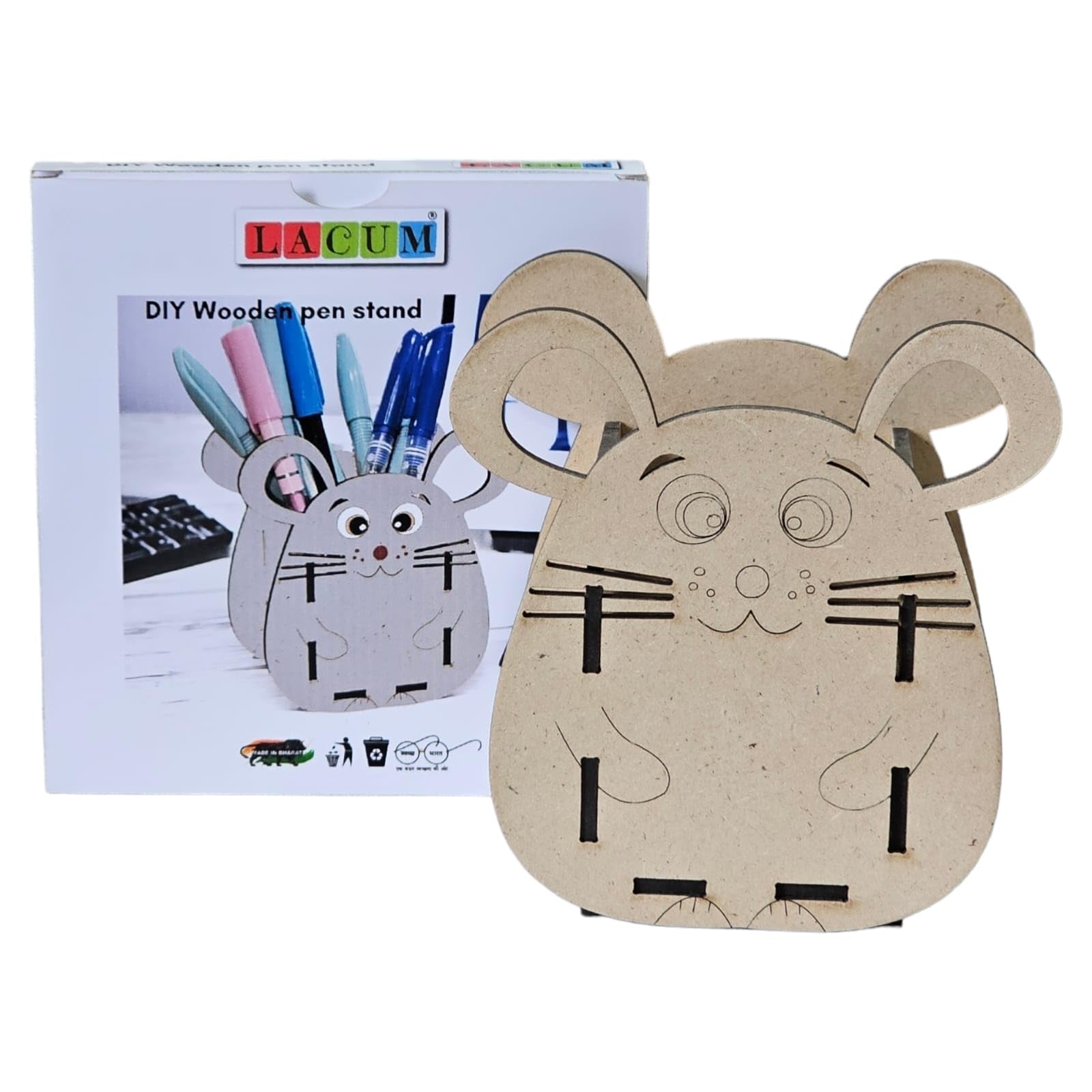 LACUM®'s Kids DIY Wooden Pen Stand Craft Set, Wooden Pen Holder Making Kit, Return Gift Idea (Hamster Pack of 3)