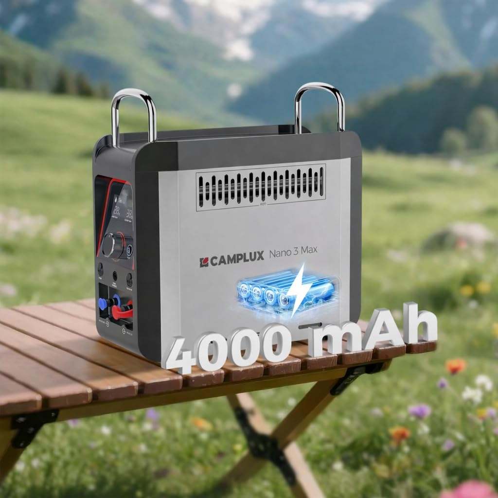 CAMPLUX Nano 3 Max - Chauffe-Eau Portable à Gaz, Kit Douche Outdoor, Eau Chaude Instantanée, avec Batterie Intégrée et Pompe 12V, Compact pour Camping & Vanlife